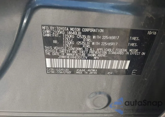 JTMRFREVXHD201374: 42892497