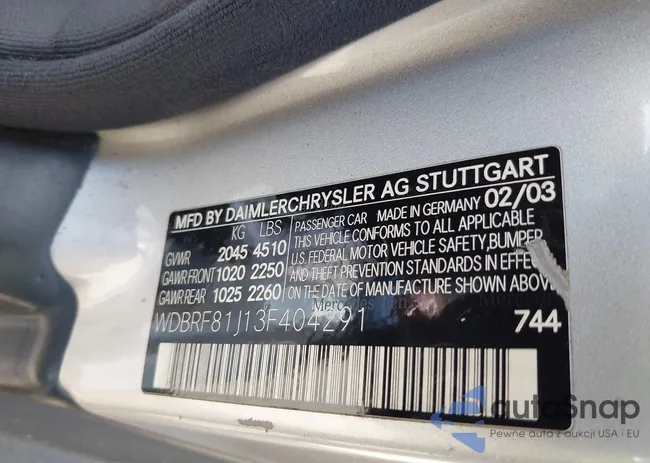 WDBRF81J13F404291: 42892528