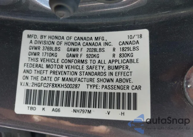 2HGFC2F8XKH500287: 42893867