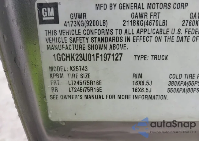 1GCHK23U01F197127: 42894034