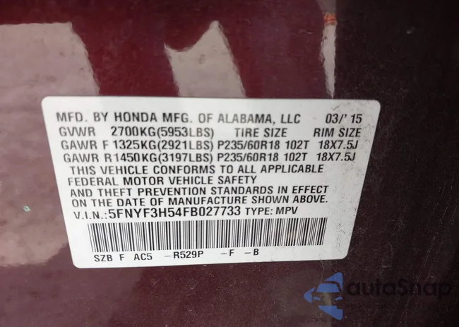 5FNYF3H54FB027733: 42894191