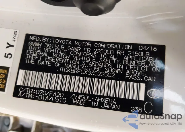 JTDKBRFUXG3522502: 42894287