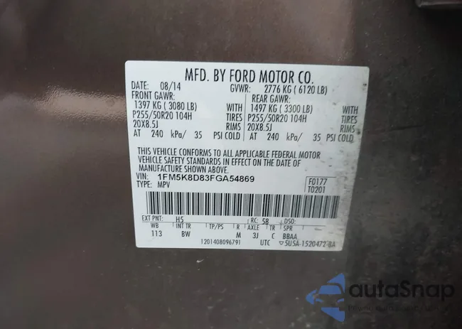 1FM5K8D83FGA54869: 42894292