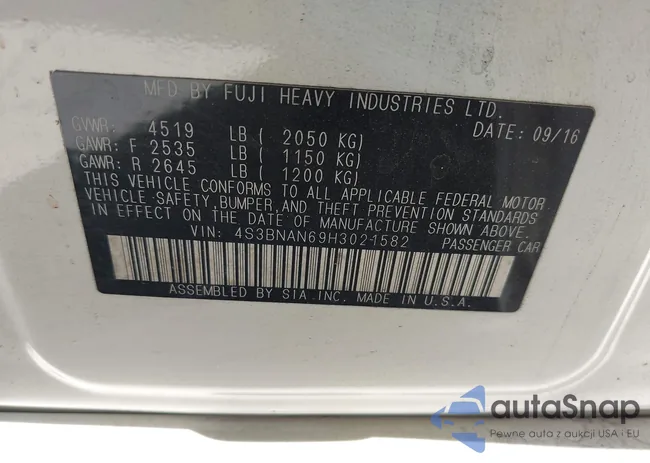 4S3BNAN69H3021582: 42893308