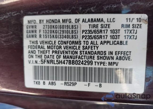 5FNRL5H47BB024299: 42895057