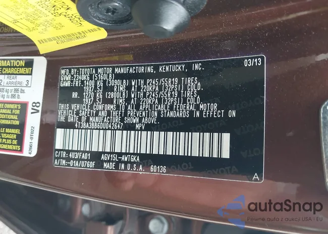 4T3BA3BB6DU042647: 42895072