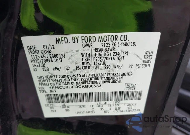 1FMCU9DG9CKB80533: 42895952