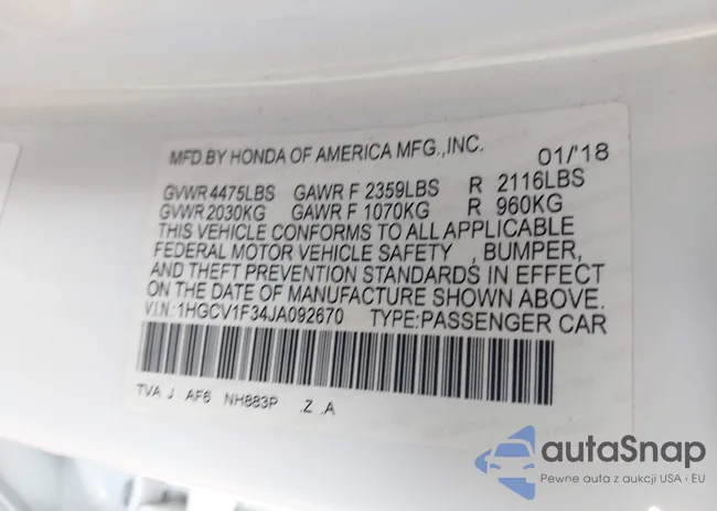 1HGCV1F34JA092670: 42896090