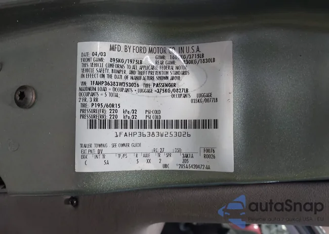 1FAHP36383W253026: 42896191