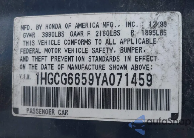 1HGCG6659YA071459: 42896243