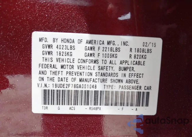 19UDE2F78GA001048: 42895497