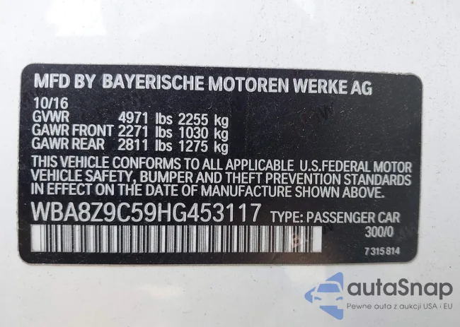 WBA8Z9C59HG453117: 42896427