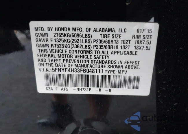 5FNYF4H33FB048111: 42896692