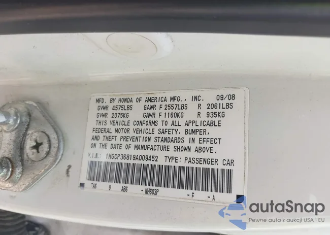 1HGCP36819A009452: 42897743