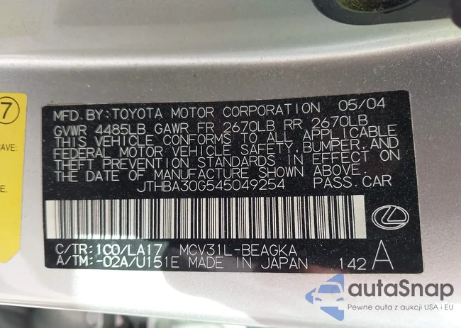 JTHBA30G545049254: 42897961