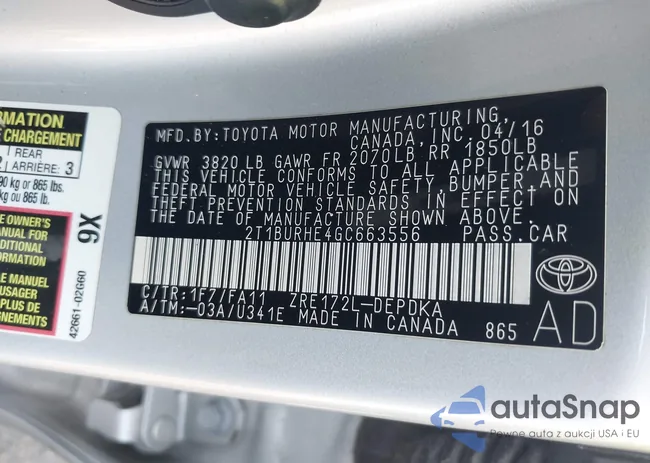 2T1BURHE4GC663556: 42899734