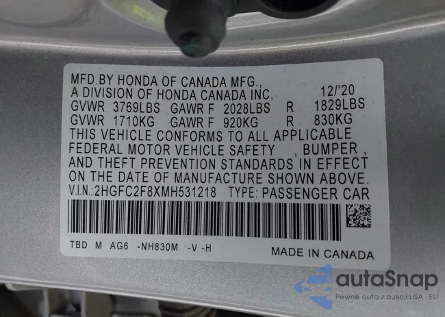 2HGFC2F8XMH531218: 42899853