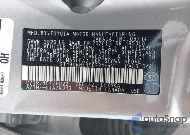 2T1BURHE1FC231442: 42900181