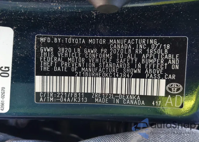 2T1BURHE0KC143847: 42900291