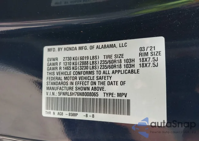 5FNRL6H76NB008065: 42901239