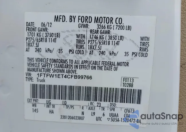 1FTFW1ET4CFB99766: 42900419