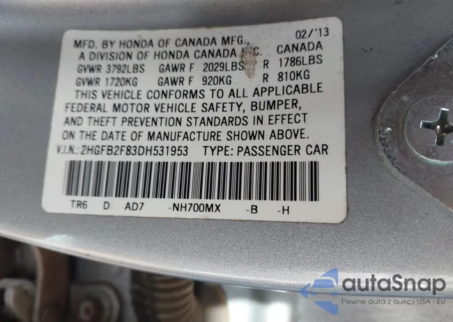 2HGFB2F83DH531953: 42900429