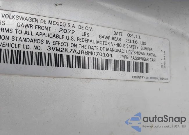 3VW2K7AJ8BM070104: 42900434