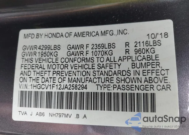 1HGCV1F12JA258294: 42901919