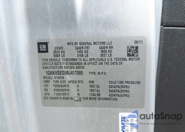 1GKKVSED9BJ417085: 42901993