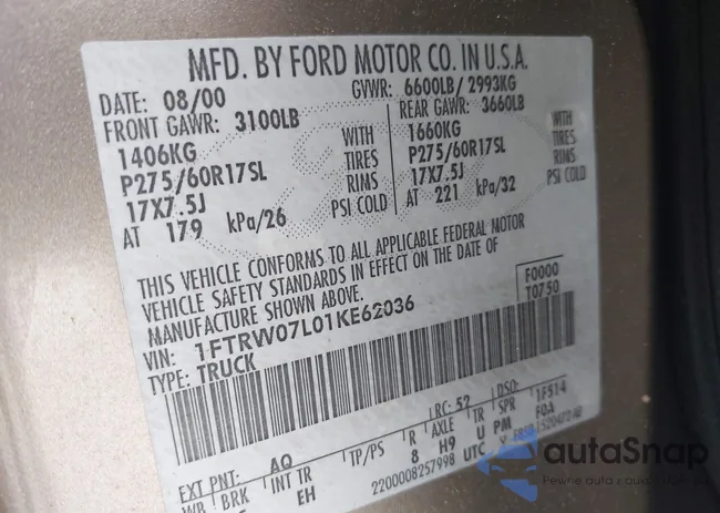 1FTRW07L01KE62036: 42902098