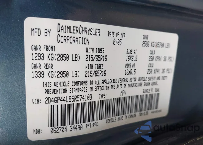 2D4GP44L95R574103: 42901321