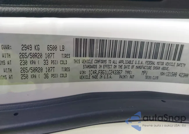 1C4RJFBG1LC243367: 42902833