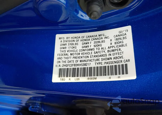 2HGFC2F83KH538217: 42903116