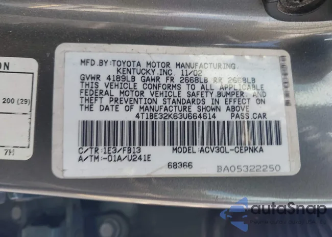 4T1BE32K63U664614: 42903153