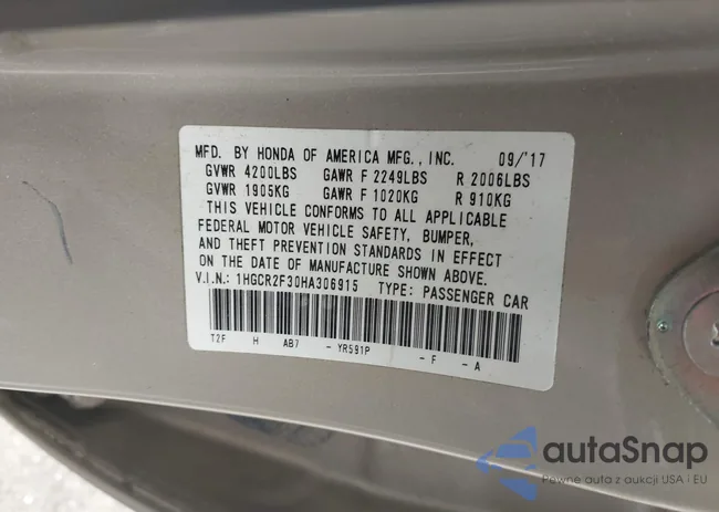 1HGCR2F30HA306915: 42902493