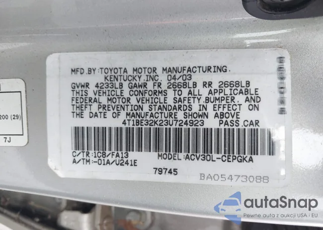 4T1BE32K23U724923: 42902580