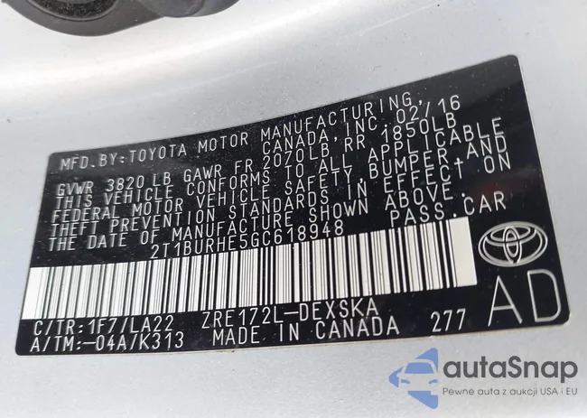 2T1BURHE5GC618948: 42903698