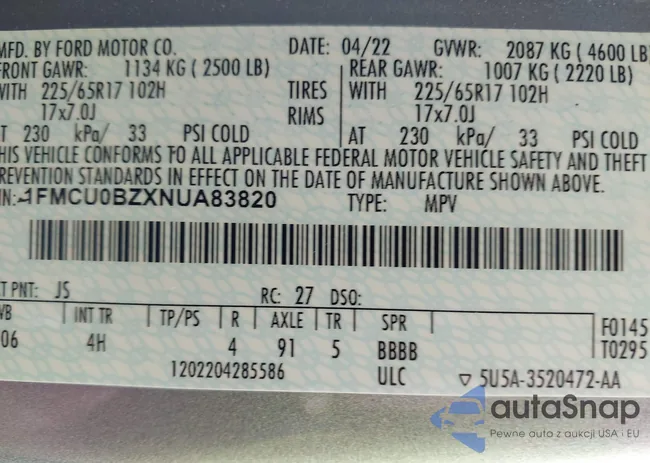 1FMCU0BZXNUA83820: 42904877