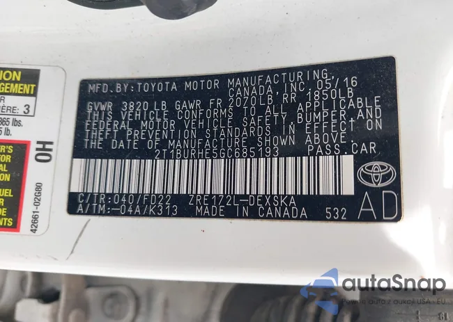 2T1BURHE5GC685193: 42905002