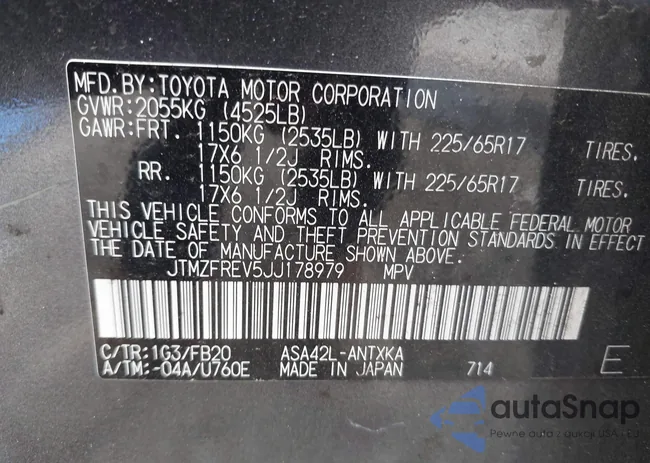 JTMZFREV5JJ178979: 42905712