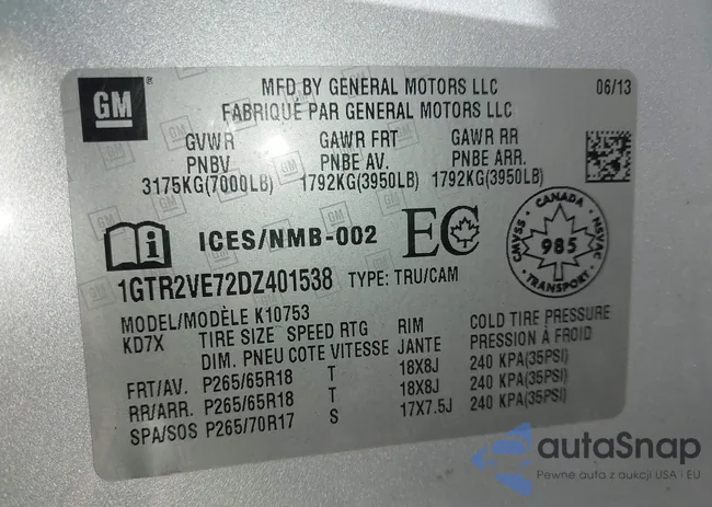 1GTR2VE72DZ401538: 42905996