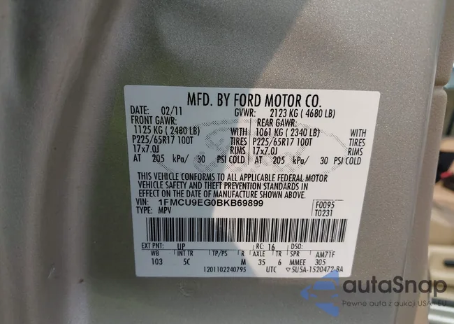 1FMCU9EG0BKB69899: 42905366