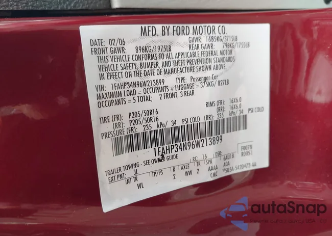 1FAHP34N96W213899: 42905681