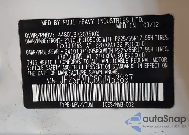 JF2SHADC8CH453897: 43904966