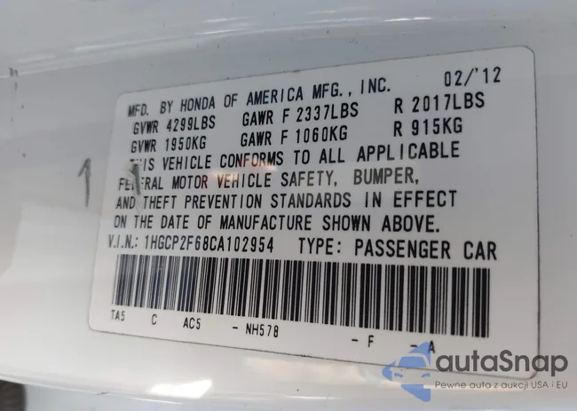 1HGCP2F68CA102954: 43905026