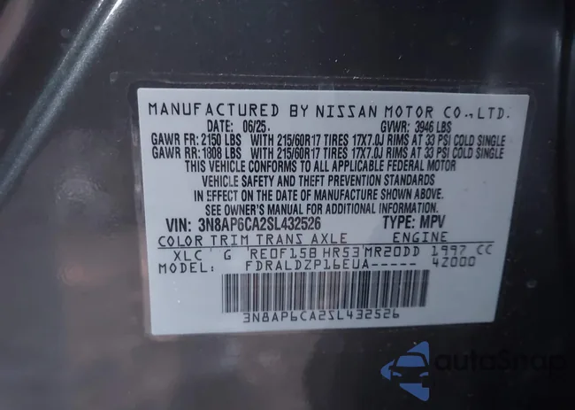 3N8AP6CA2SL432526: 43905212