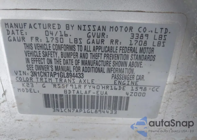 3N1CN7AP1GL894433: 43905307