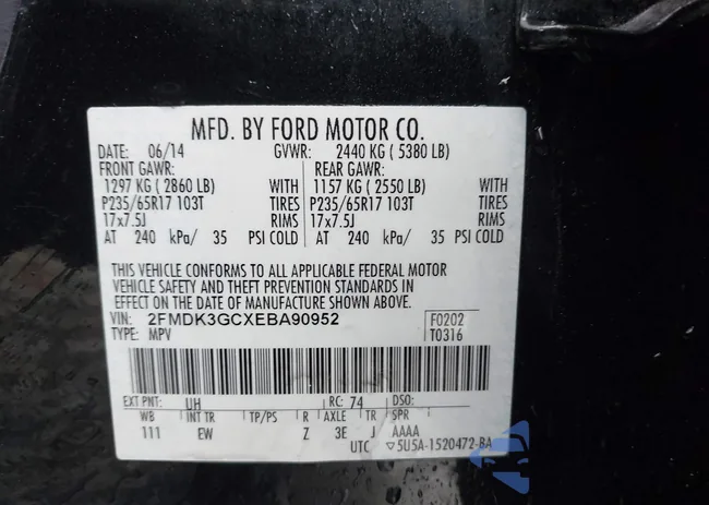 2FMDK3GCXEBA90952: 43905430