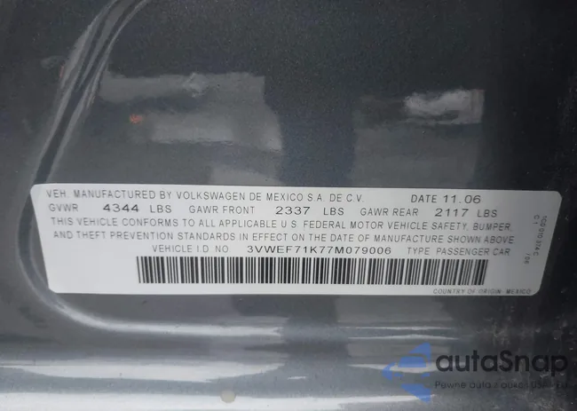 3VWEF71K77M079006: 43904602