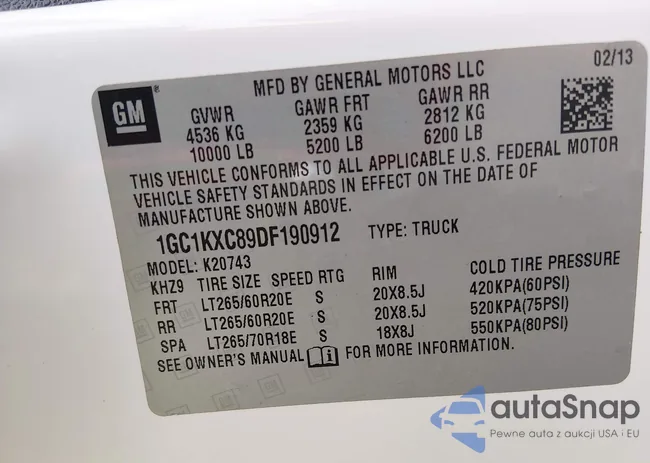 1GC1KXC89DF190912: 43904637